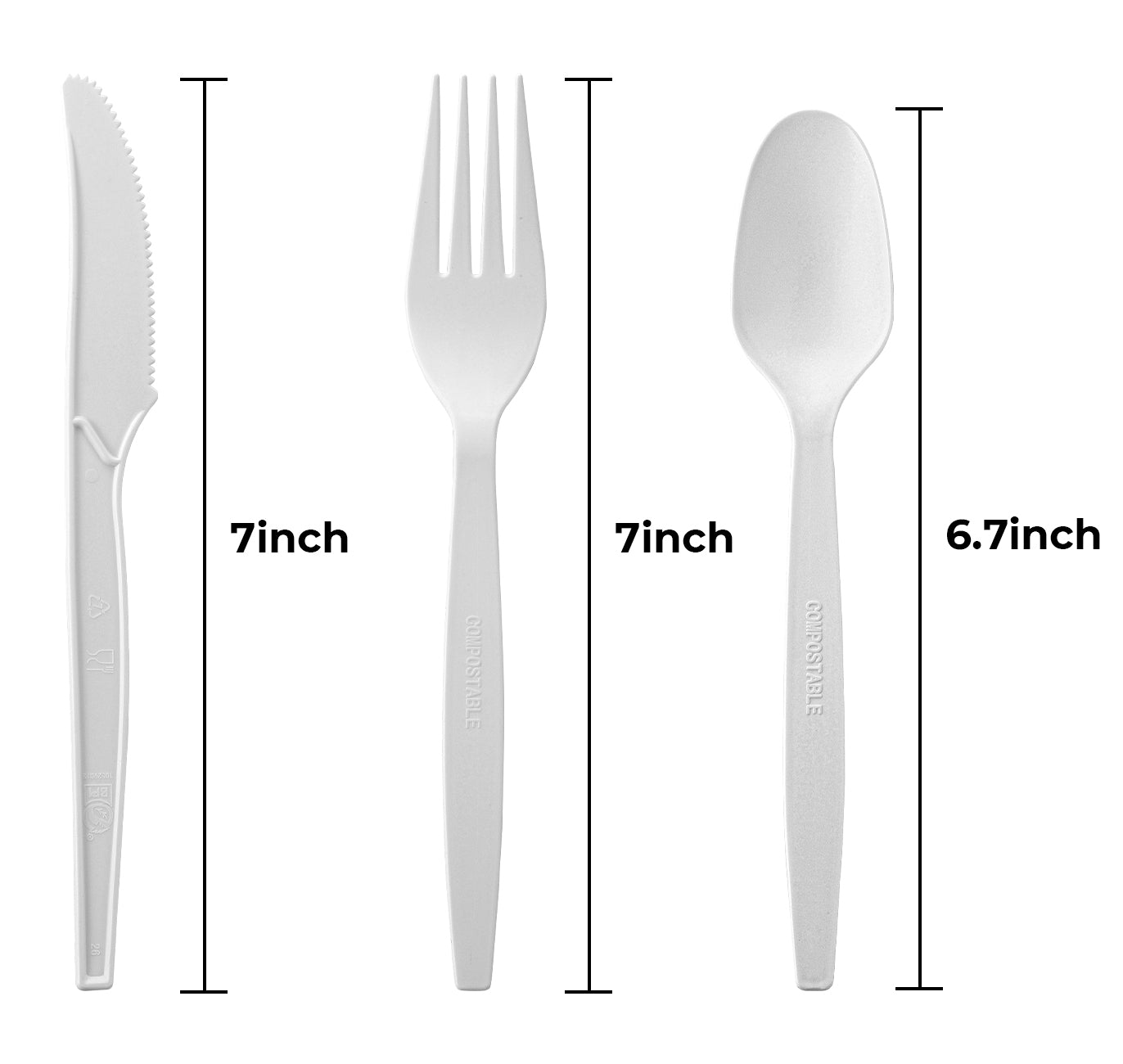 Heavy Weight White CPLA Plastic Cutlery Set with Knife, Fork, and Spoon - 250 Sets/Case