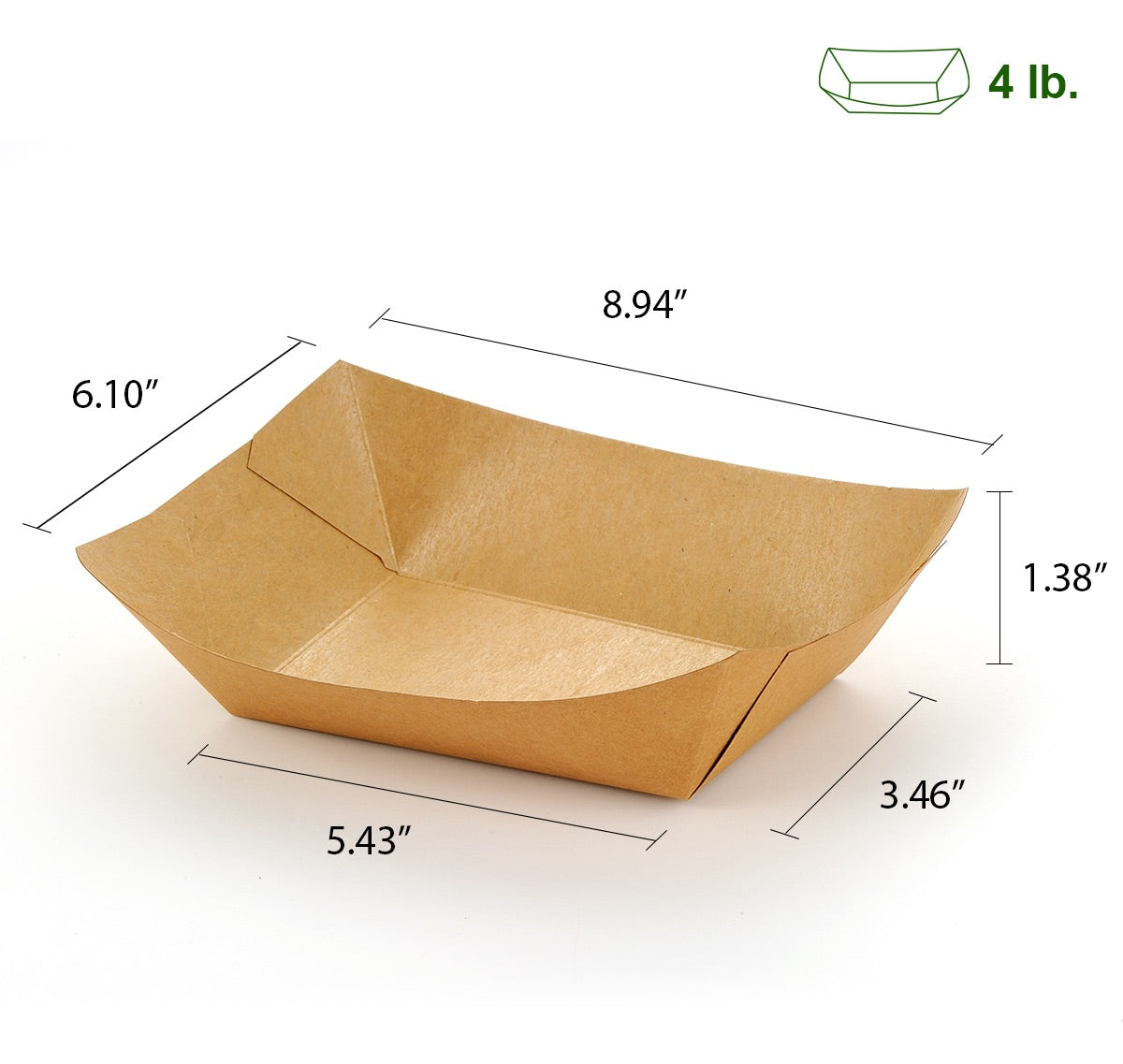 5# 4 lb. Eco-Kraft Paper Food Boat Tray - 500/Case