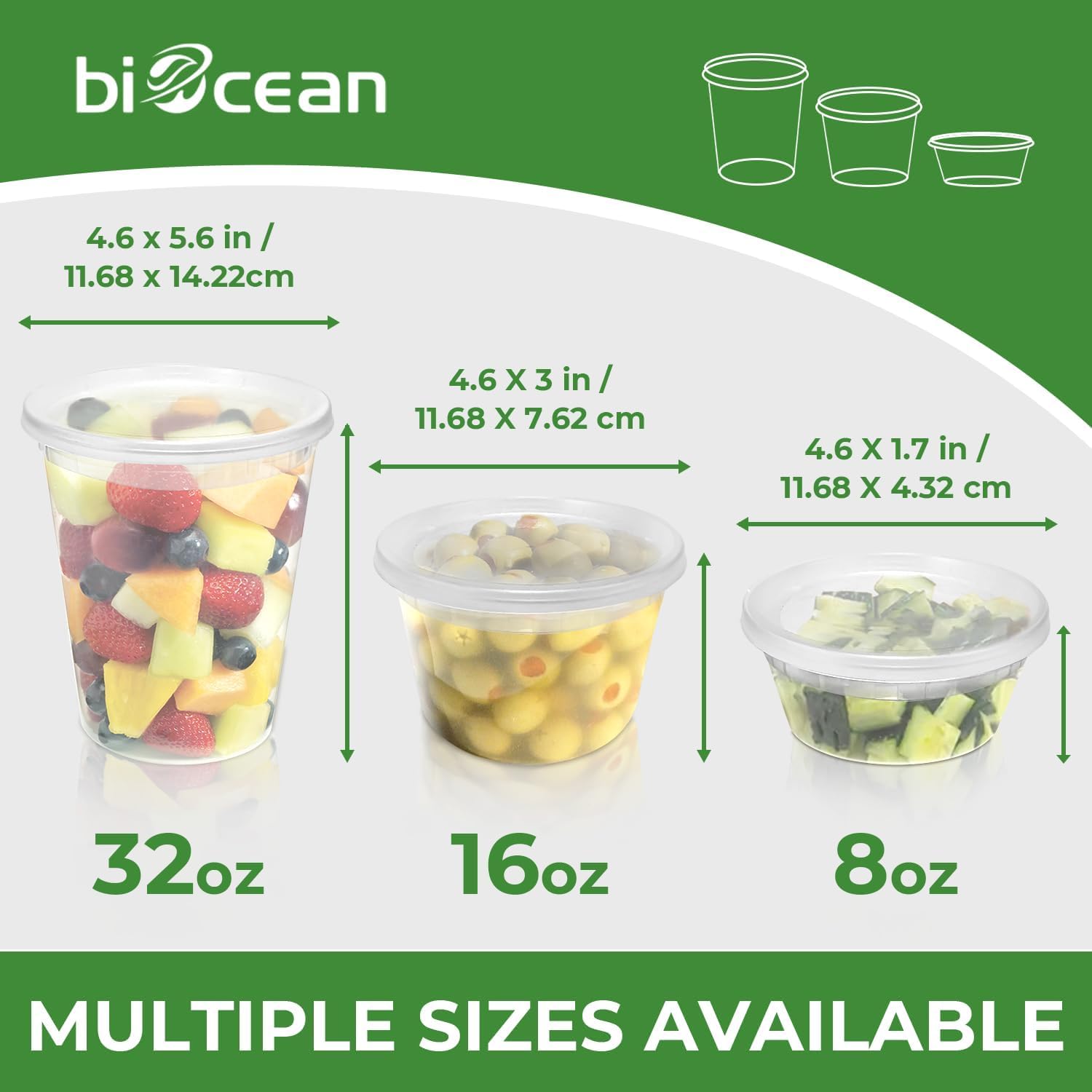 8, 16, 32 oz. Deli Containers with Lids Comb - Mixed Pack, 20 Sets of Each