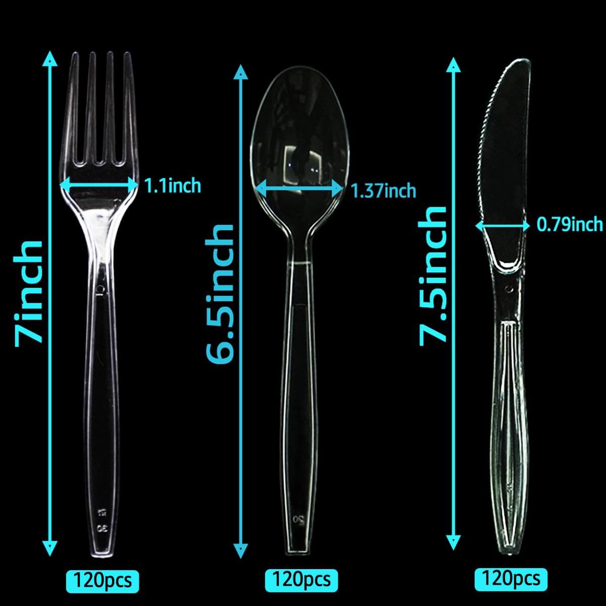 Mixed Pack Clear Heavy Weight Plastic Fork Spoon and Knife - 360 PCS/Pack